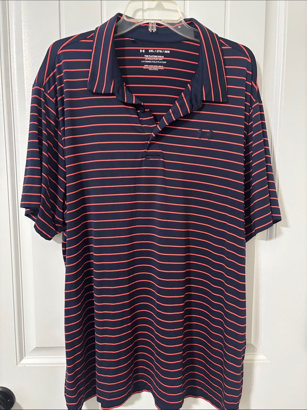 Under Armour Men’s Navy & Coral Striped Polo